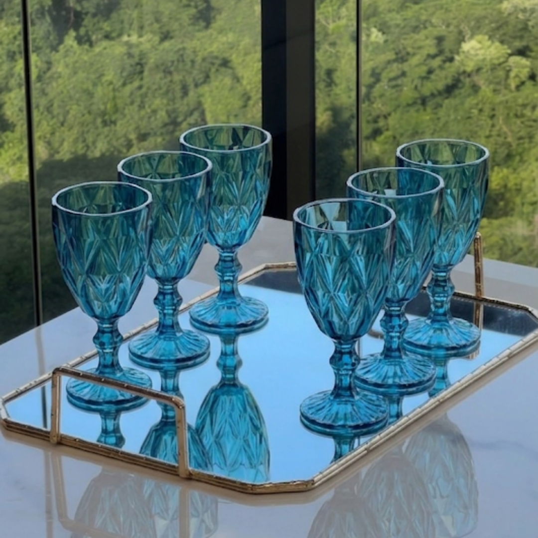 Jogo 6 Taças de Acrílico Diamond Azul 330ml