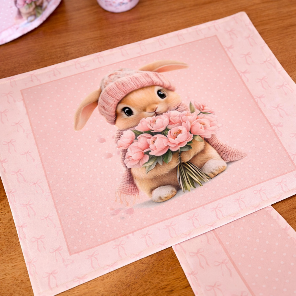 Jogo Americano Coelho Toca Páscoa Rosa 34cm x 44cm