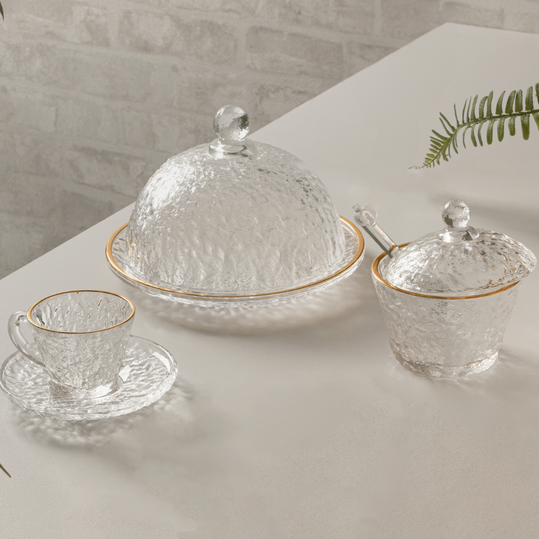 Kit Mesa Posta Cristal Martelado Petra 5 Peças