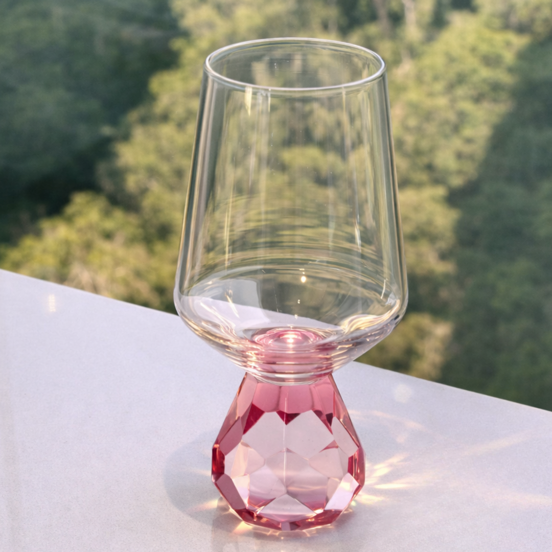 Taça de Vidro para Vinho com Base Diamante Rosa 500ml