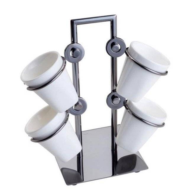 Jogo Xícaras De Café Porcelana Com Suporte Black 75ml Luxo 5 Peças