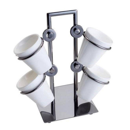 Jogo Xícaras De Café Porcelana Com Suporte Black 75ml Luxo 5 Peças