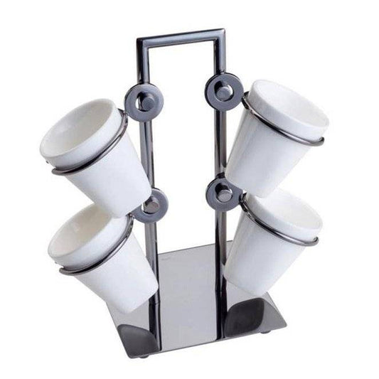 Jogo Xícaras De Café Porcelana Com Suporte Black 75ml Luxo 5 Peças