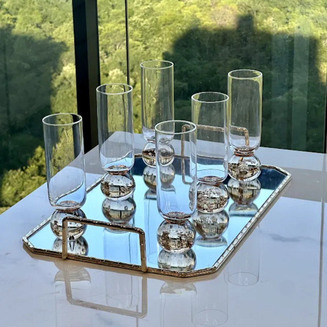 Jogo 6 Taças Base Esfera para Champanhe Âmbar 250ml