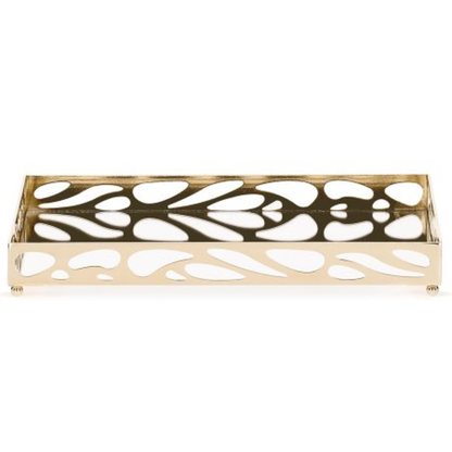 Bandeja em Metal Espelhada Leaf Dourada 27cm