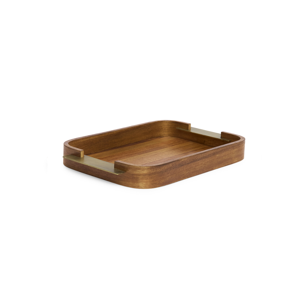 Bandeja em MDF e Metal Marrom 38,5cm P