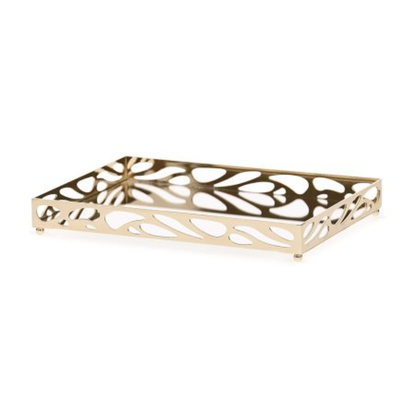 Bandeja em Metal Espelhada Leaf Dourada 24cm