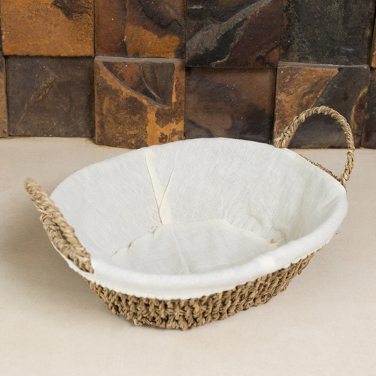 Cesta Oval de Sisal com Forro em Tecido 27cm