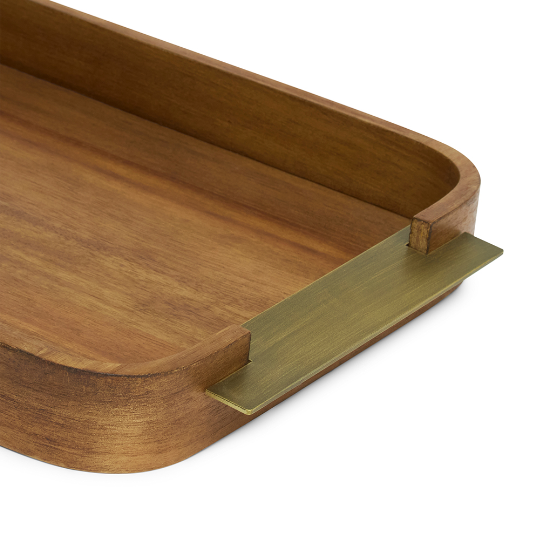 Bandeja em MDF e Metal Marrom 38,5cm P