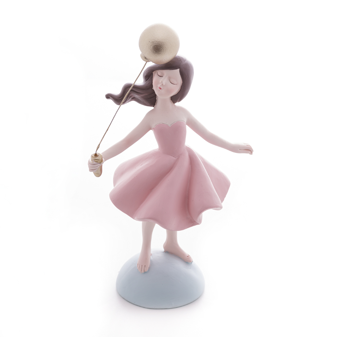 Figura Decorativa Boneca com Balão de Resina 22cm