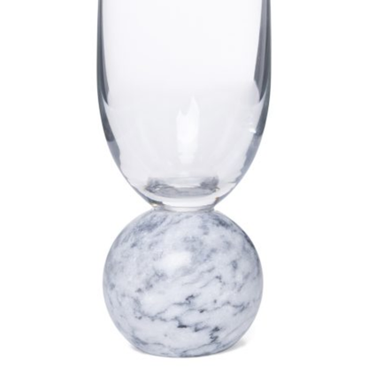 Jogo 2 Taças Base Esfera para Champanhe Vidro e Marmore Branco 210ml