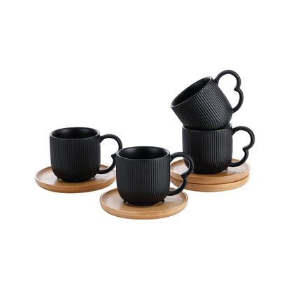 Jogo 4 Xícaras Café com Pires Oasis Preto 90ml