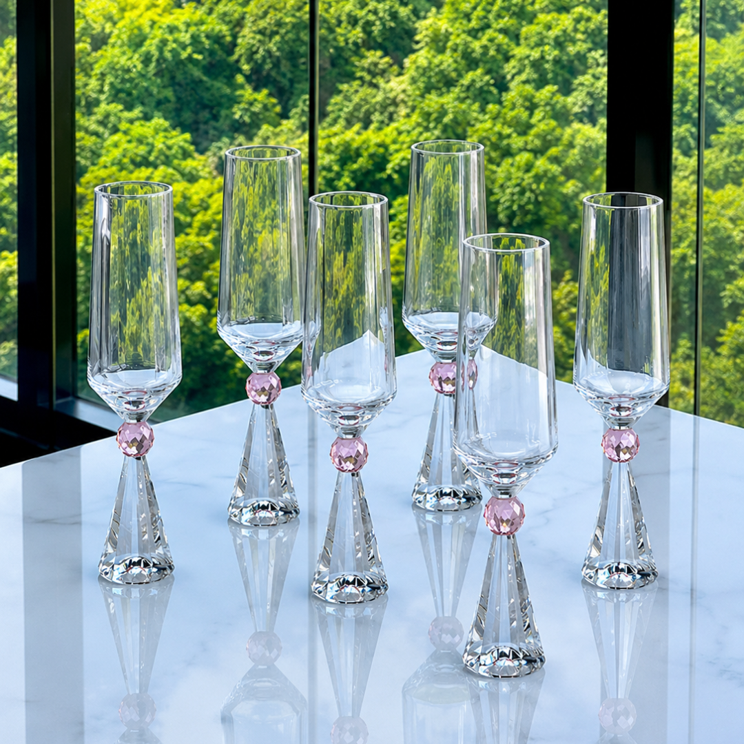 Jogo 6 Taças Base Cristal para Champanhe Rosa 305ml