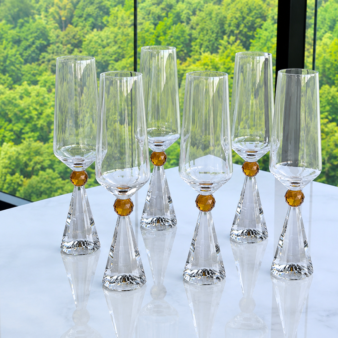 Jogo 6 Taças Base Cristal para Champanhe Âmbar 305ml