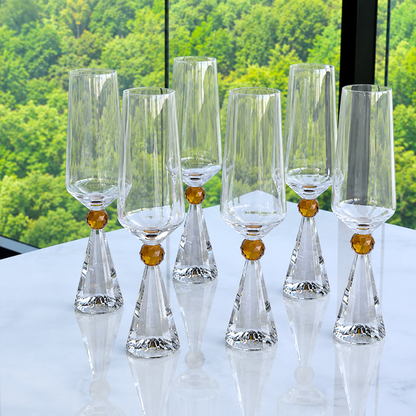 Jogo 6 Taças Base Cristal para Champanhe Âmbar 305ml