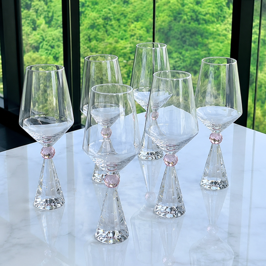 Jogo 6 Taças Base Cristal para Vinho Rosa 595ml
