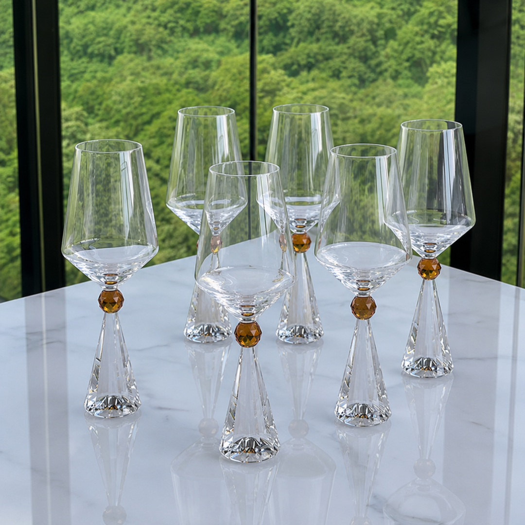 Jogo 6 Taças Base Cristal para Vinho Âmbar 595ml