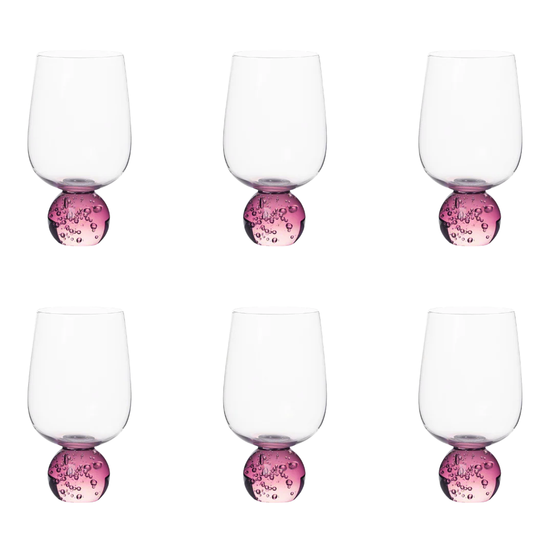 Jogo 6 Taças Base Esfera Rosa e Transparente 550ml