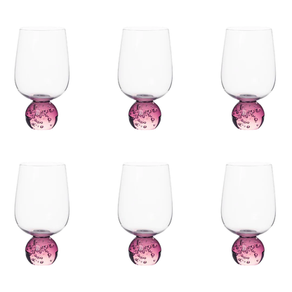 Jogo 6 Taças Base Esfera Rosa e Transparente 550ml