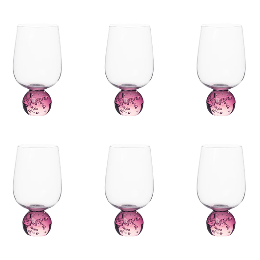 Jogo 6 Taças Base Esfera Rosa e Transparente 550ml