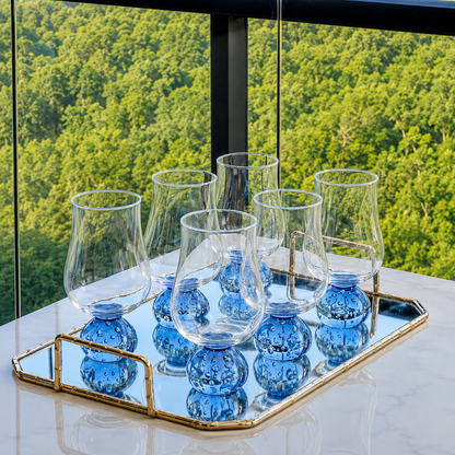 Jogo 6 Taças Base Esfera para Vinho Azul e Transparente 440ml