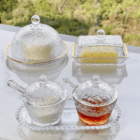Kit Mesa Posta Cristal Martelado Petra 5 Peças