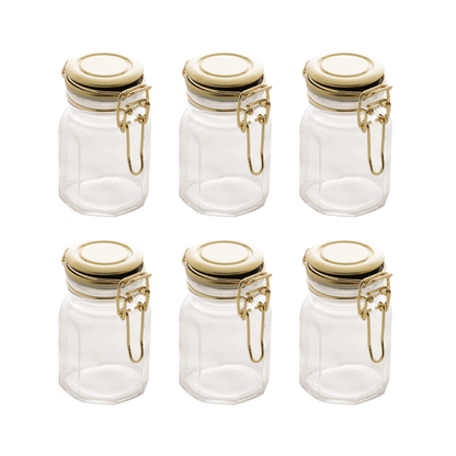 Kit 6 Porta Temperos Hermético Vidro e Metal Dourado
