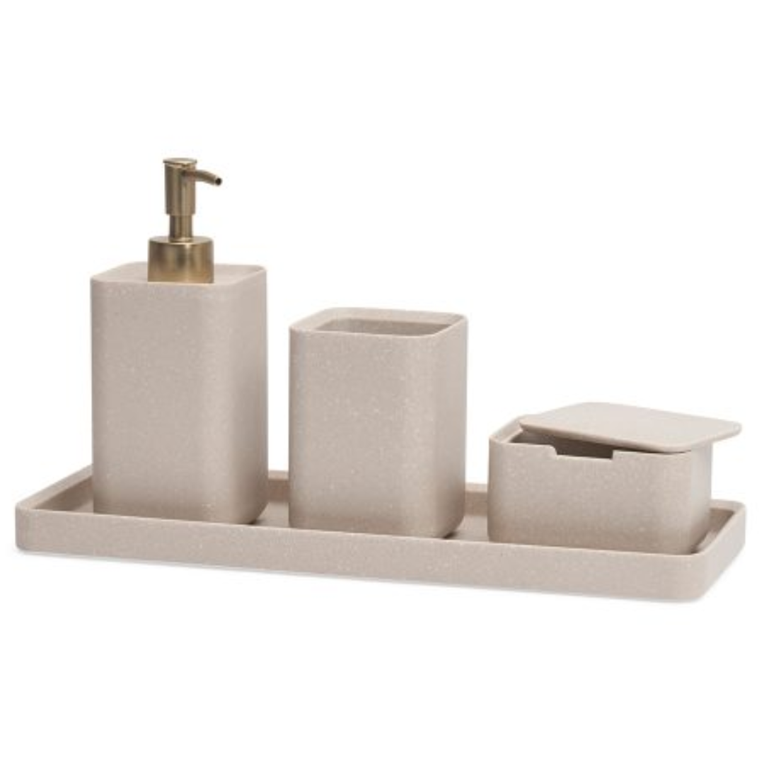 Kit para Banheiro Minimal em Polirresina Bege 4 Peças