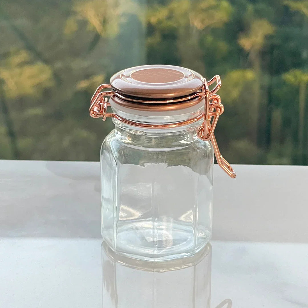 Kit 6 Porta temperos Herméticos de Vidro e Metal Rose Gold