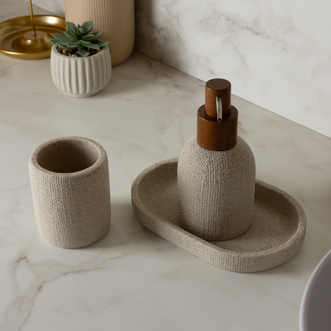 Porta Sabonete Líquido em Poliresina Linen Bege 250ml