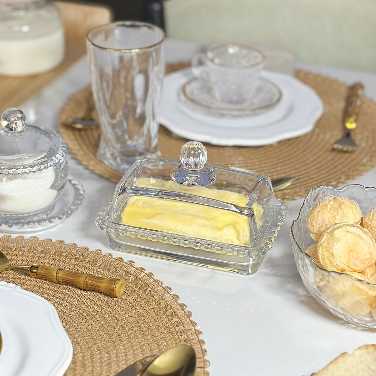Kit Mesa Posta Cristal Pearl Bolinha 6 Peças