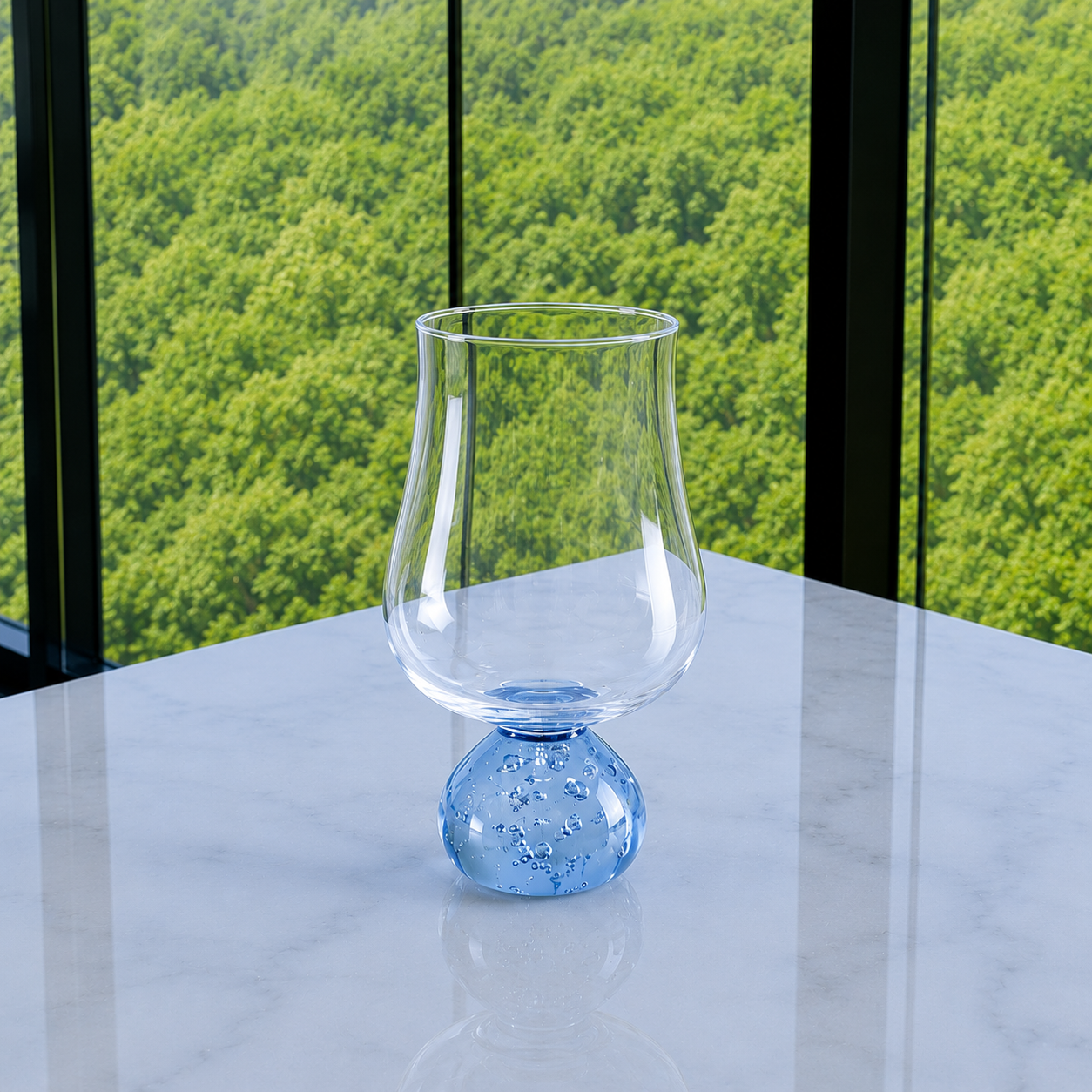 Jogo 6 Taças Base Esfera para Vinho Azul e Transparente 440ml