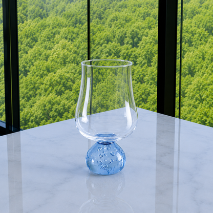 Jogo 6 Taças Base Esfera para Vinho Azul e Transparente 440ml