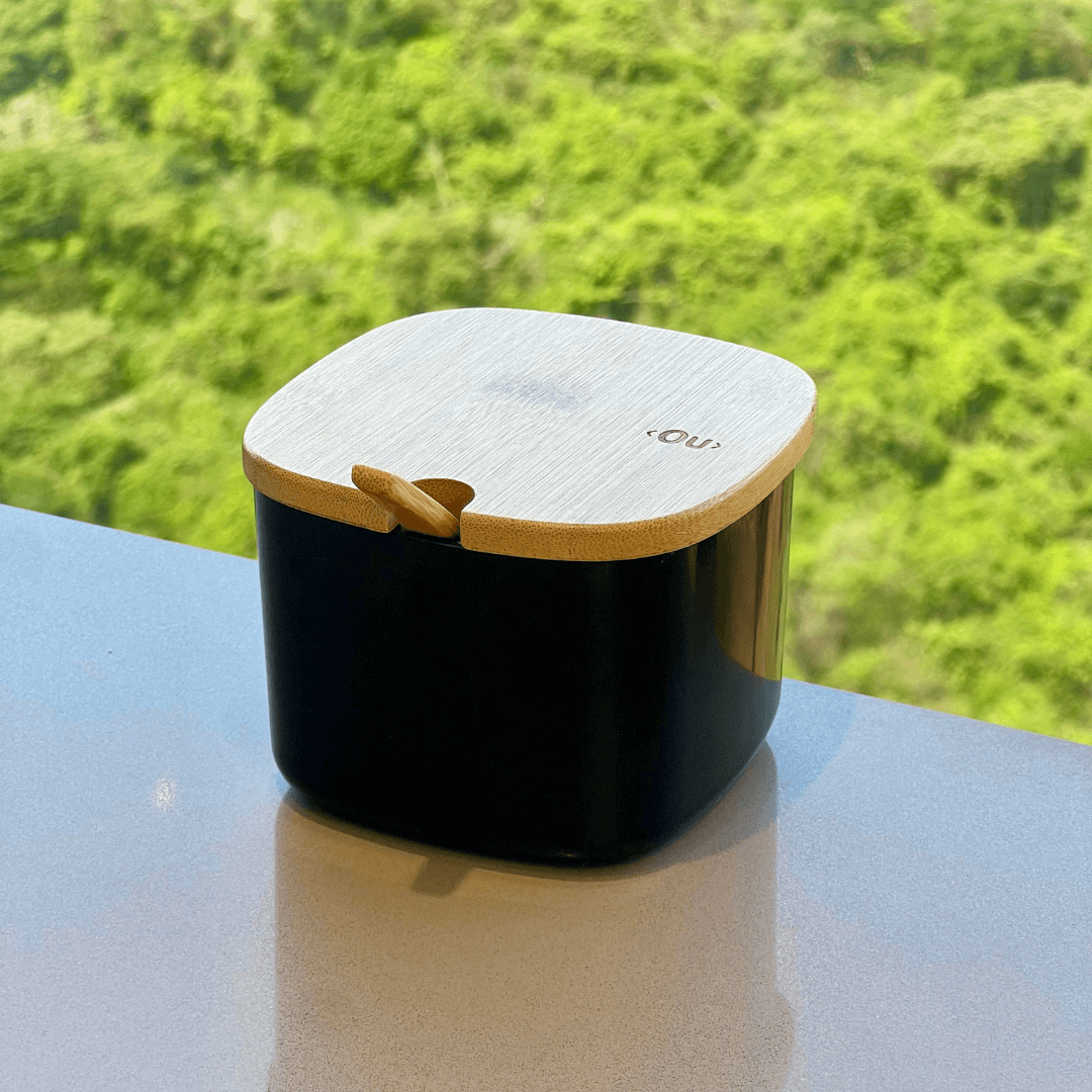 Açucareiro Lume Preto com Tampa de Bambu 200ml