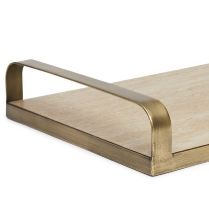 Bandeja Decorativa em MDF e Metal Champanhe 41cm