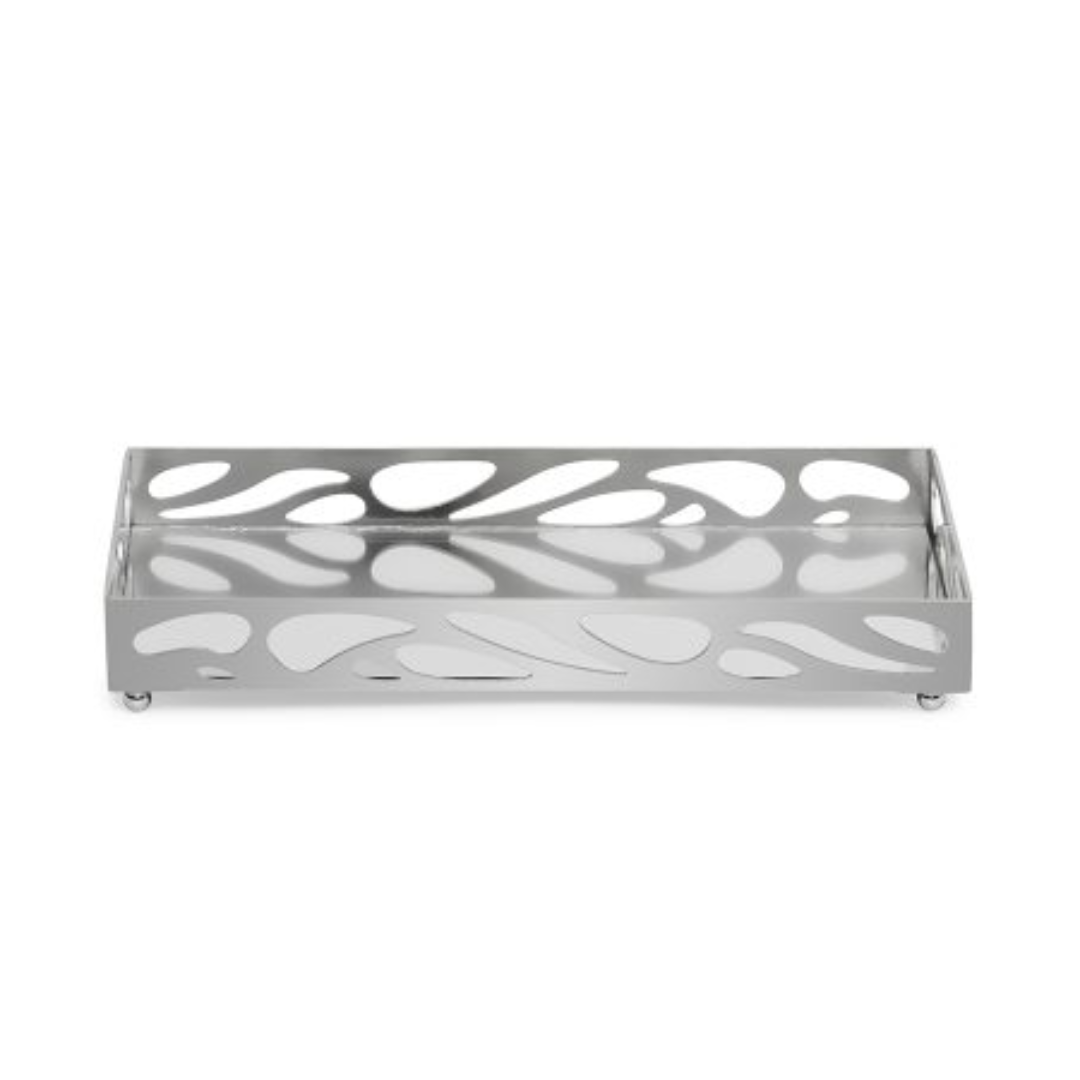 Bandeja em Metal Espelhada Leaf Cromada 24cm