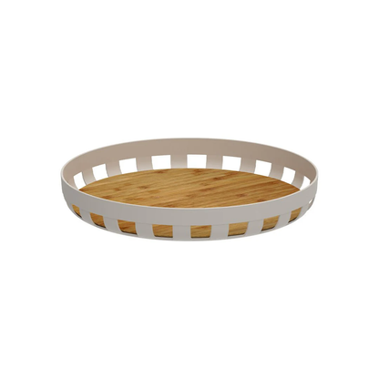 Bandeja Redonda Lume Plástico e Bambu Bege 35cm