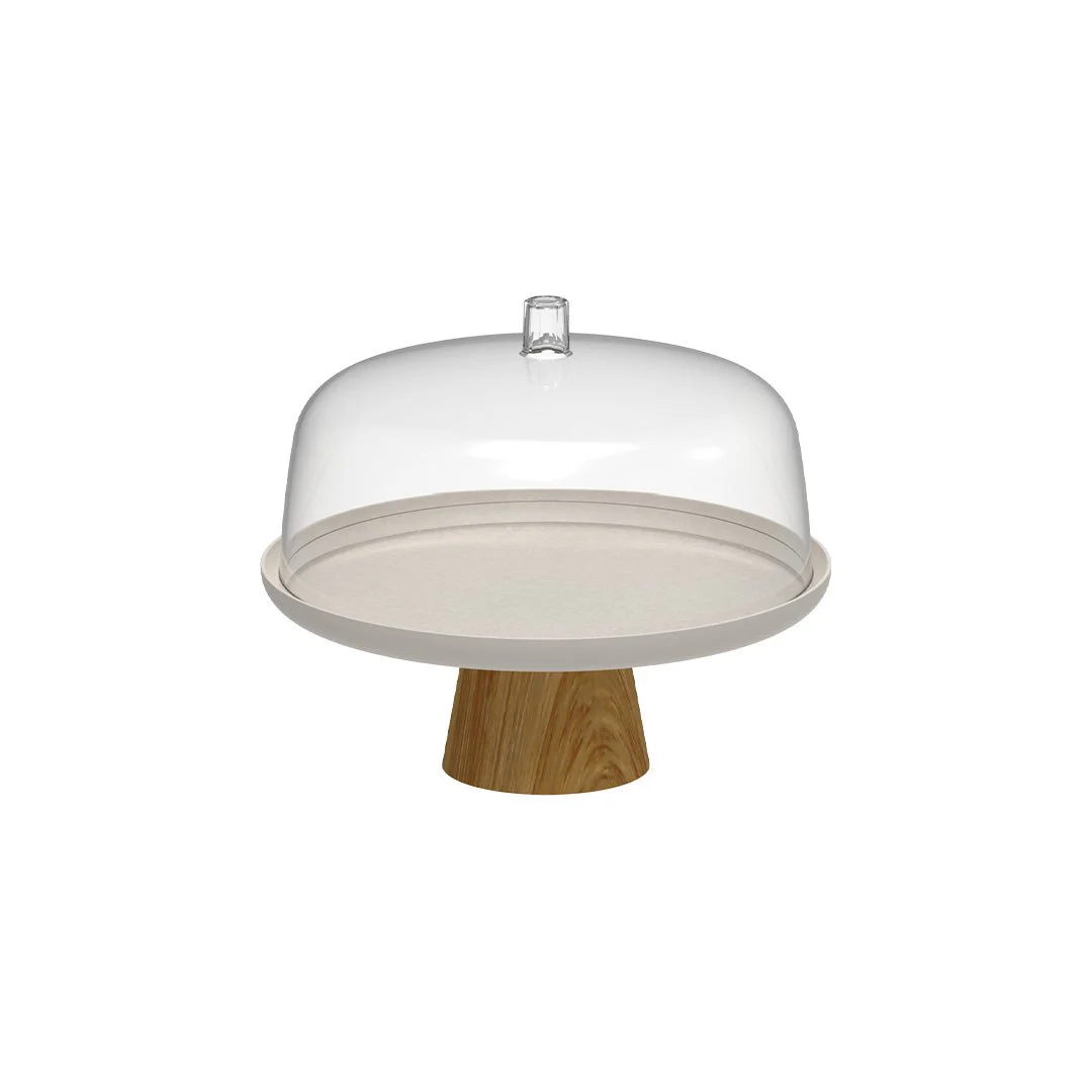 Prato para Bolo Boleira Lume Bege em Bambu com Tampa 27,5cm