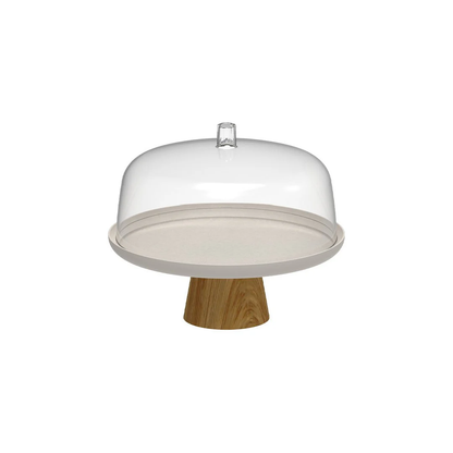 Prato para Bolo Boleira Lume Bege em Bambu com Tampa 27,5cm