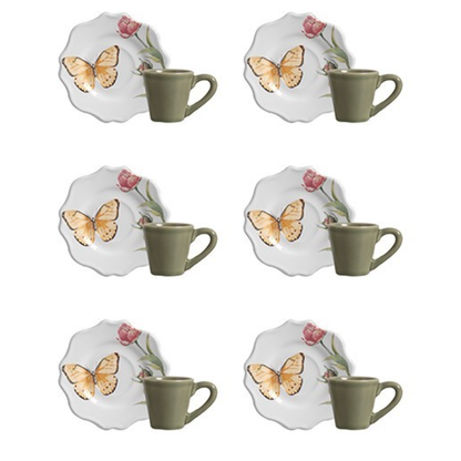 Jogo 6 Xicaras de Café com Pires Butterfly 100ml