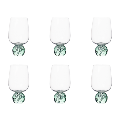 Jogo 6 Taças Base Esfera Verde e Transparente 580ml