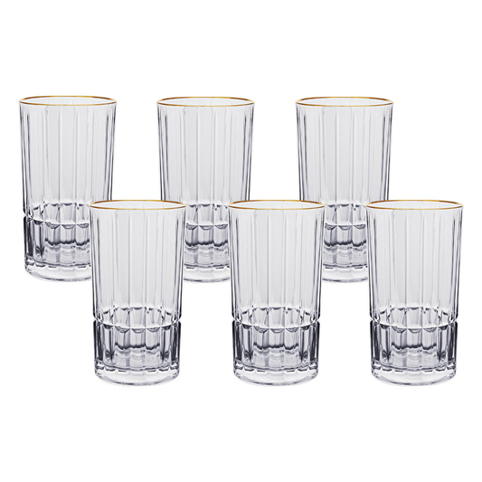Jogo 6 Copos Longos Drink Cristalle com Borda Dourada 385ml