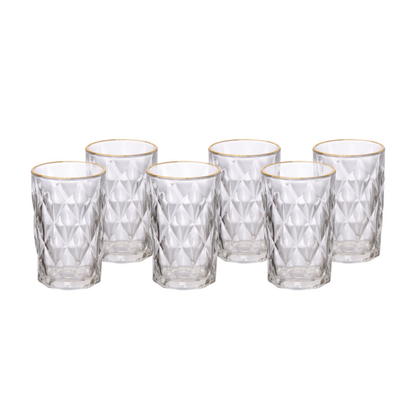 Jogo 6 Copos Diamond Long Drink Fio de Ouro 340ml