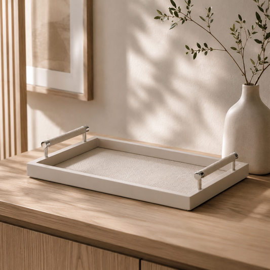 Bandeja Retangular em MDF e PU Cinza P 46cm