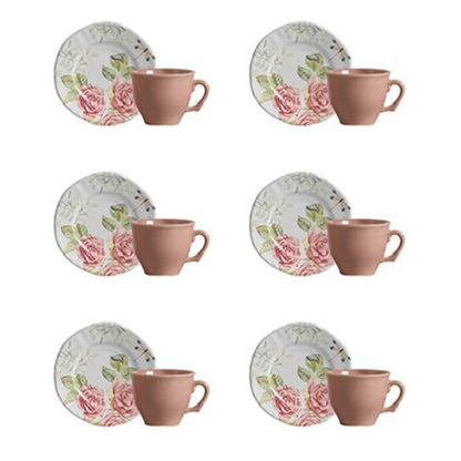 Jogo 6 Xicaras de Café com Pires Jardim Encantado 100ml