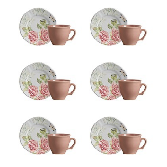 Jogo 6 Xicaras de Café com Pires Jardim Encantado 100ml