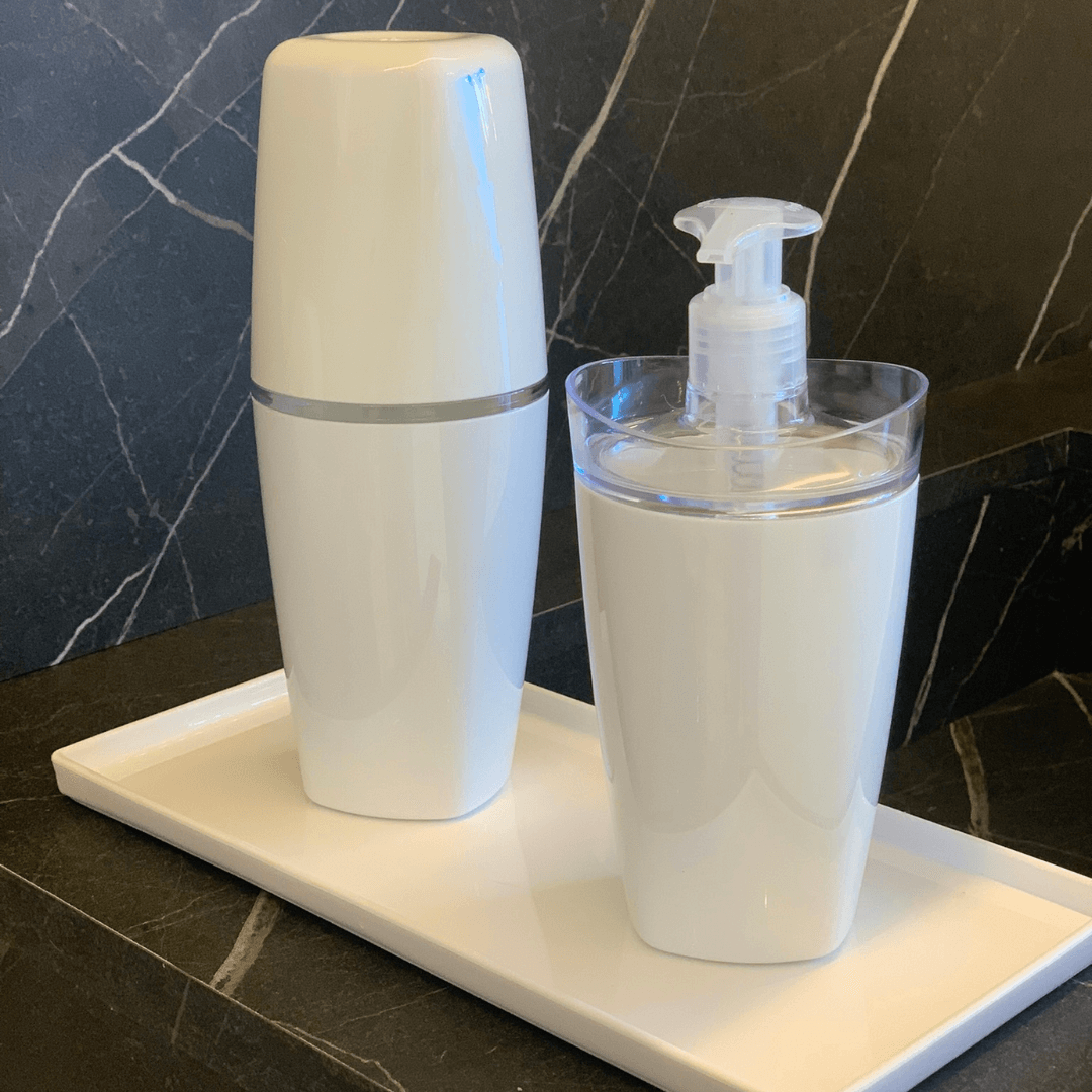Jogo De Banheiro  Porta Escova e Porta Sabonete Liquido Tule Branco