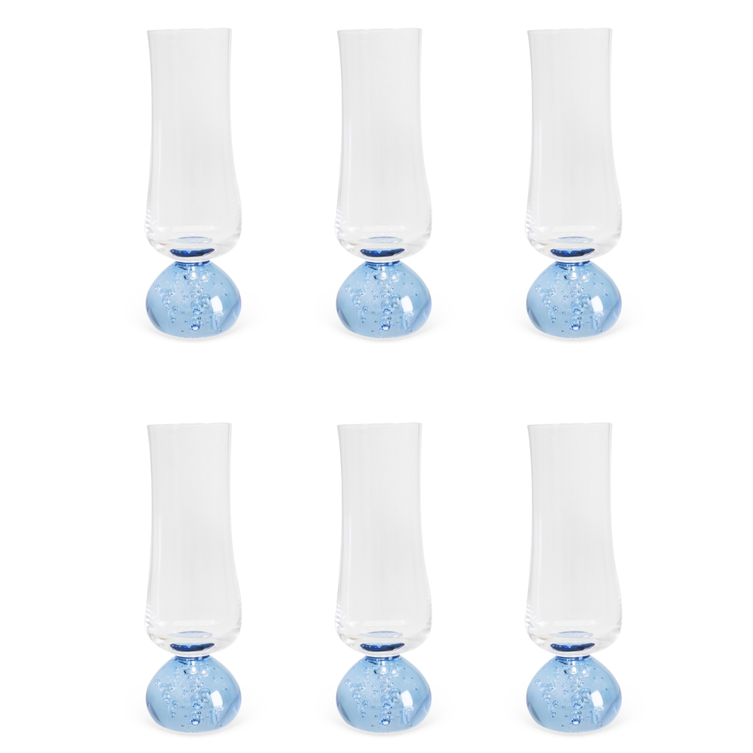 Jogo 6 Taças Champanhe Base Esfera Azul e Transparente 240ml