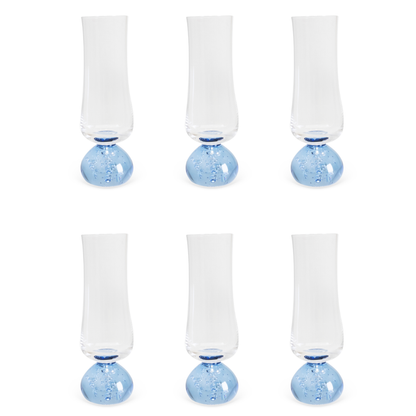 Jogo 6 Taças Champanhe Base Esfera Azul e Transparente 240ml