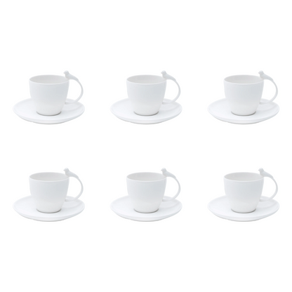 Jogo 6 Xicaras de Cha Porcelana com Pires Birds Branco 200ml
